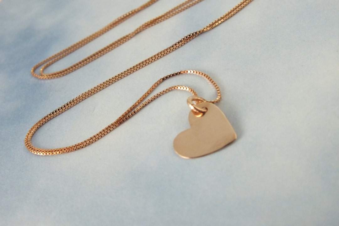 Dainty Heart Necklace, 14k Solid Gold Heart Charm Necklace, Gift for