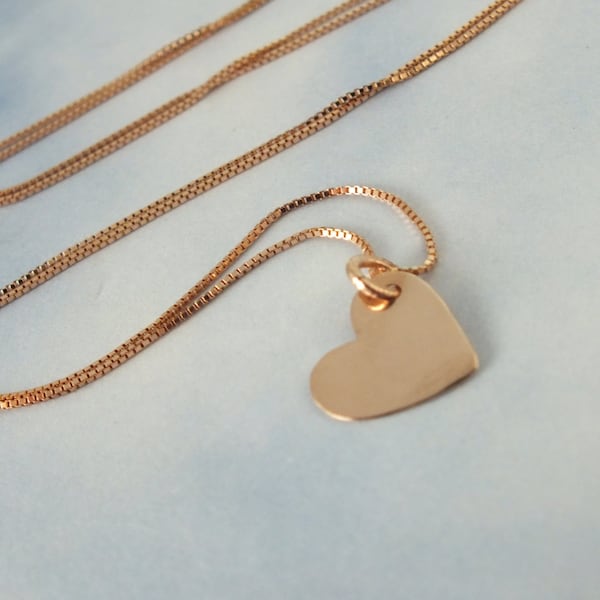 Dainty Heart Necklace, 14k Solid Gold Heart Charm Necklace, Gift for Her • Yellow Gold, Rose Gold, or White Gold •