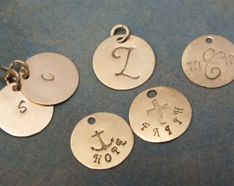 14k Solid Gold 11mm (almost 1/2 inch) Add a Disk - Add an Initial - 14k Real Gold Add On Charm - 14k Gold Initial Charm