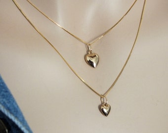 SPECIAL OFFER - 2 Gold Heart Necklace, Solid 14k Gold Heart Necklaces, Limited Quantity, Gift for Her