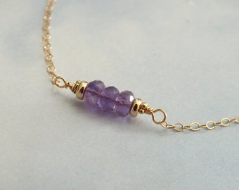 Dainty Amethyst Bracelet, 14k Solid Gold Amethyst Bracelet, Dainty Gold Bracelet, February Birthstone Bracelet, Healing Amethyst Bracelet