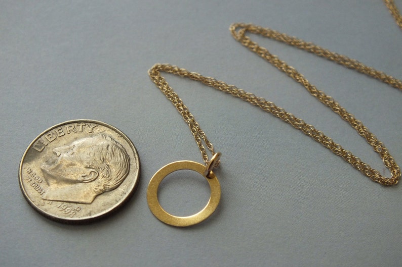 14k Gold Open Circle Charm Necklace Minimalist Charm Etsy