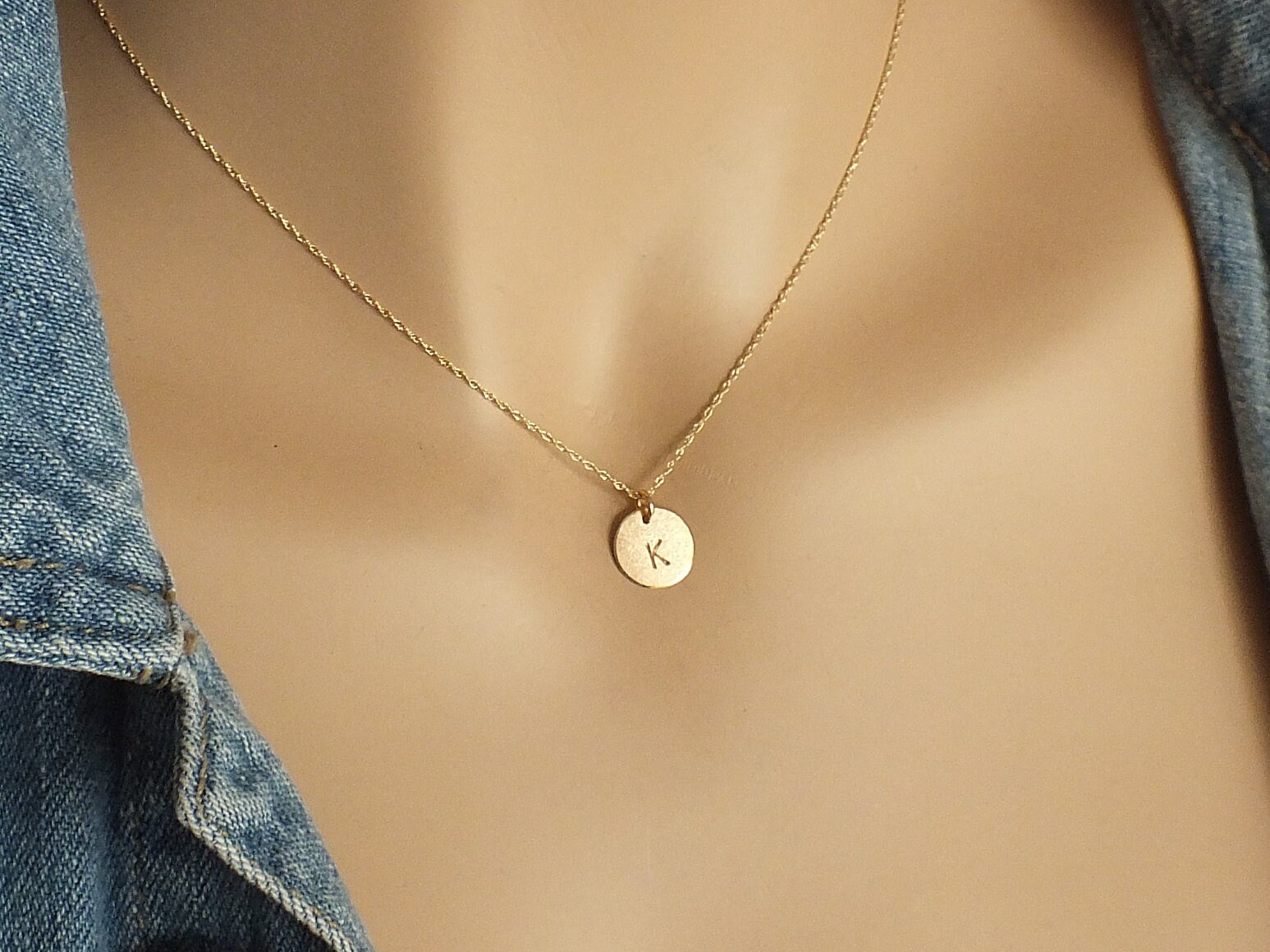 Initial Necklace Tiny Yellow Gold Initial Necklace 14k Solid - Etsy