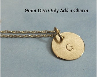 14k Tiny Initial Disc Charm, 14k Solid Gold Add an Initial, Small Initial Charm Only, Solid Yellow Gold Initial Disk