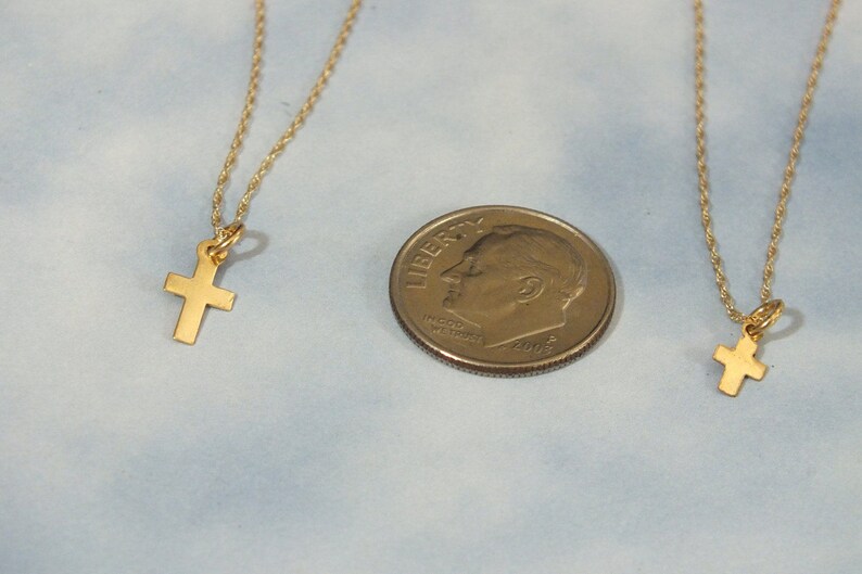 TINY Gold Cross Necklace 14k Gold Cross Necklace Christian Etsy