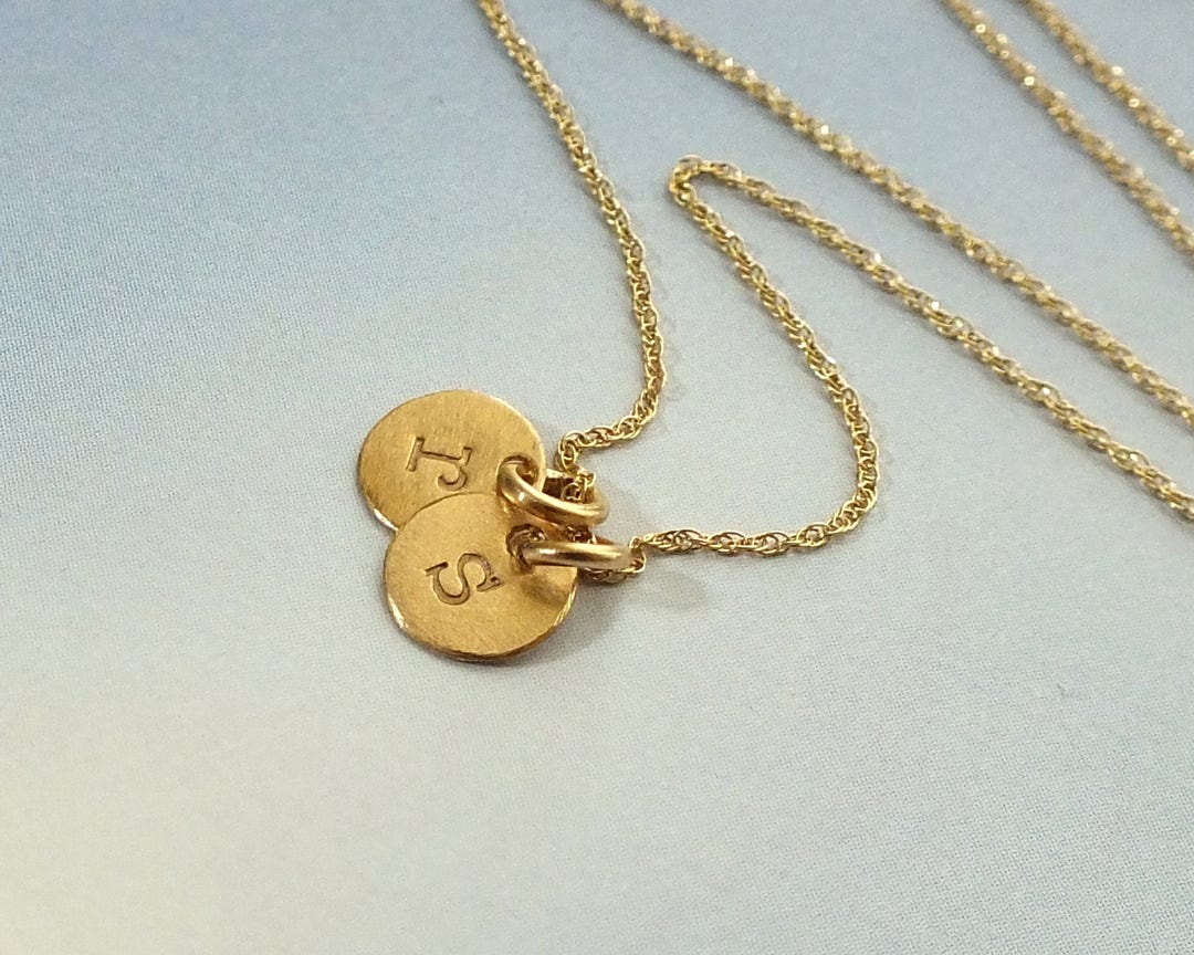 TINY 2 Initial 14K Solid Yellow Gold Necklace 6mm 1/4 Inch Itty Bitty ...
