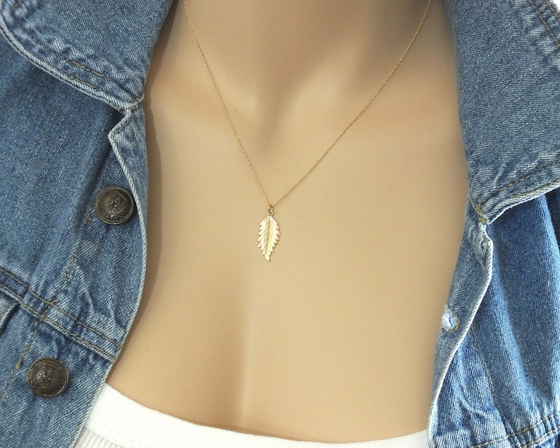 14k Solid Gold Leaf Necklace Delicate Statement Necklace Etsy