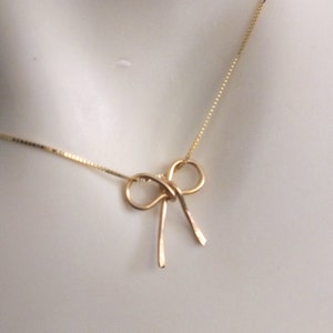 14K Solid Gold  Bow Necklace 1/2 in 14k Real Gold Bow, Tie The Knot Slide Necklace for Brides Maid, Maid of Honor,  BFF, Mimimalist Gold Bow