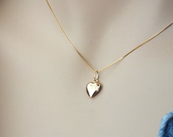 Gold Heart Necklace, Delicate Small or Tiny Solid 14k Gold Heart Necklace, 14k Gold Puffed Heart Pendant, Puff Heart, Solid Gold Heart