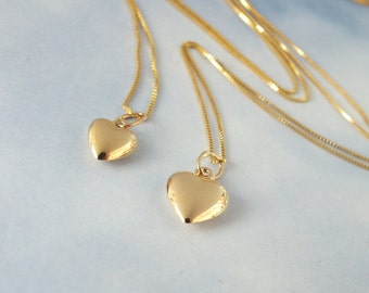 Mother Daughter Necklace Set, 14k Solid Gold Heart Necklaces, Mommy and Me Matching Necklaces, Dainty Heart 2 Necklace Set, TWO NECKLACES