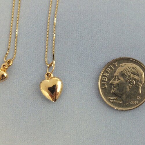 Gold Heart Necklace, Delicate Small or Tiny Solid 14k Gold shops Heart Necklace, 14k Gold Puffed Heart Pendant, Puff Heart, Solid Gold Heart