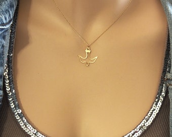 14k Gold Dove, Solid Gold Dove Charm, 20mm (3/4") Open Center Delicate Dove Charm, Solid 14k Gold Dove Necklace,