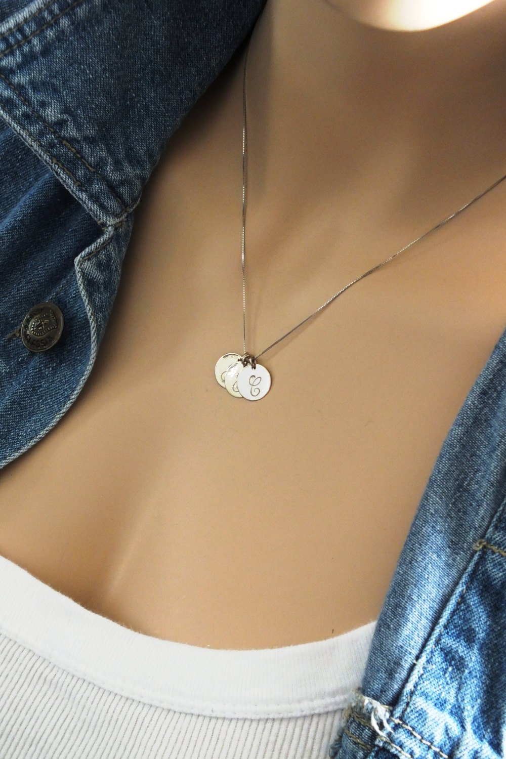 Three Initial Necklace 14k White Gold 