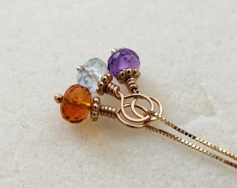 14k Solid Yellow Gold Gemstone Charm: Natural Birthstone Choice- All Birthstones- Gemstone Pendant