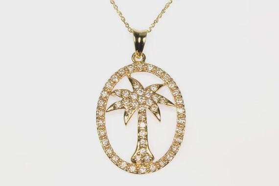 14ky Diamond Palm Tree Pendant Necklace