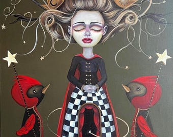 Crown of Stars, original big eyes art by Lizzy Falcon