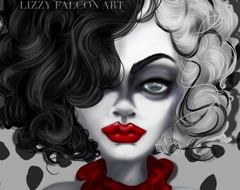 Fine Art Print -Cruella De Vil Fan Art-  BIG EYE ART by Lizzy Falcon