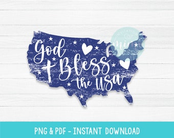 DIGITAL DOWNLOAD God Bless the USA/_Faux Glitter/_ Patriotic/_4th of July/_Sublimation Design/_Framed Print/_Greeting Card/_PNG File