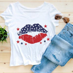 Lippen met Amerikaanse vlag | Patriottische kus VS | Rood, wit en blauw | Ontwerp 4 juli | Png, pdf, svg | Direct downloaden