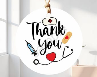 Thank you Nurse Round Gift Tag, Topper, 2", Instant Download