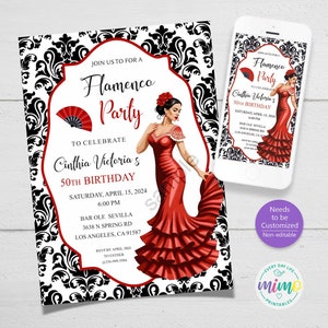 Flamenco Party Birthday Invitation: Flamenco Night's Theme. Non-Editable, Personalized. Available in Printable Format & Digital Invitation