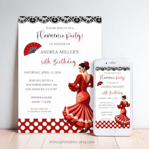 Flamenco Birthday Invitation | Paella, Flamenco, Tapas, and Wine! | Non-Editable | Personalized | Available in Printable & Digital Formats