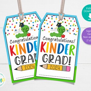 Kinder 2024 Graduation Tag: Fill Name by Hand. Instant Download. Size 2" x 3.5". Not Editable