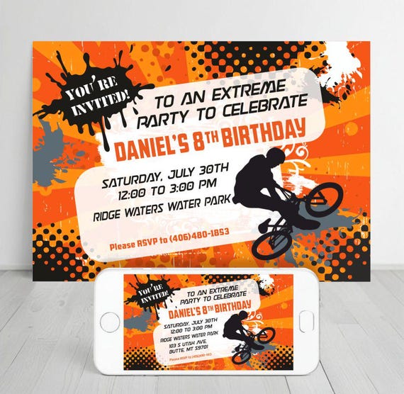 Dirt Bike Party Invitation: Bicycle, Motocross | Non-Editable, Personalized | Digital Formats Included