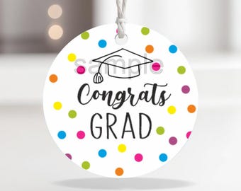 Etiqueta de graduación de lunares: "Felicidades, graduado" imprimible (descarga instantánea)