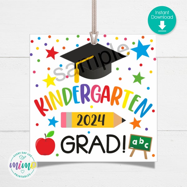 Kindergarten Graduate 2024 Square Tag: Label, Gift Tag. 2" by 2" (inch). Printable File. Instant Download