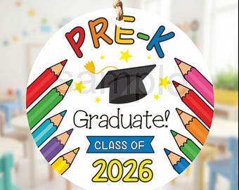 Graduado de preescolar 2026 / Etiqueta de regalo redonda / Tamaño de 2 pulgadas / Archivo imprimible / ¡Descarga instantánea!