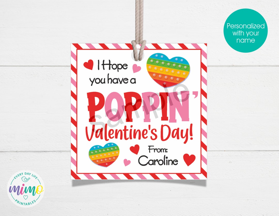 Have a Poppin' Valentine's Day Square Tag, Personalized, Rainbow Colors ...
