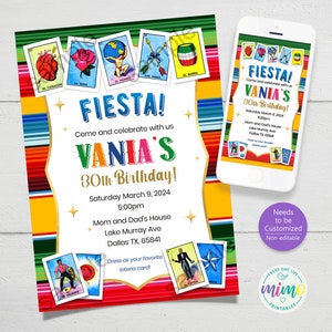 Loteria Invitation, Mexican Rug, Non-Editable, Personalization Needed. Available in Printable & Digital Format.