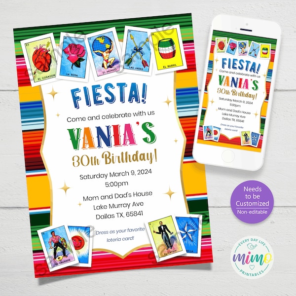 Invitacion Loteria Fiesta! /Imprimible y Digital / Personalizable
