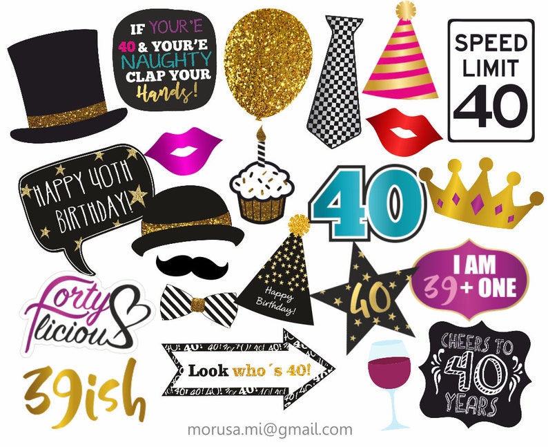 40th-birthday-printable-photo-booth-props-forthieth-pdf-etsy