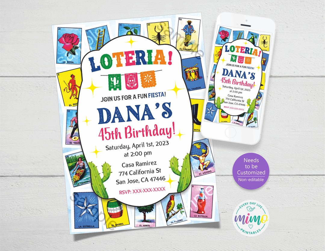 Loteria Cards Party Invite, Mexican Loteria, JPEG and PDF File. Needs ...