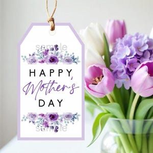 Cadeaukaartje voor Moederdag | Paars bloemenlabel | Afdrukbare tag | Direct downloaden