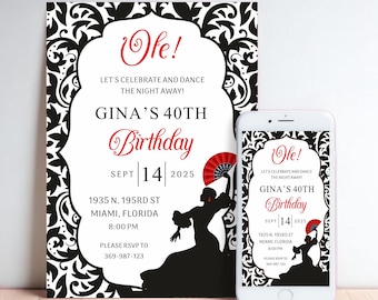 Flamenco Birthday Invitation: Spanish Bridal Shower, Printable or Digital