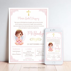Convite elegante para batismo de anjinho de menina | Convite personalizado para impressão e digital | Modelo não editável.