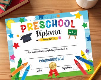 Diploma de graduación de preescolar imprimible: Certificado para completar (descarga instantánea)