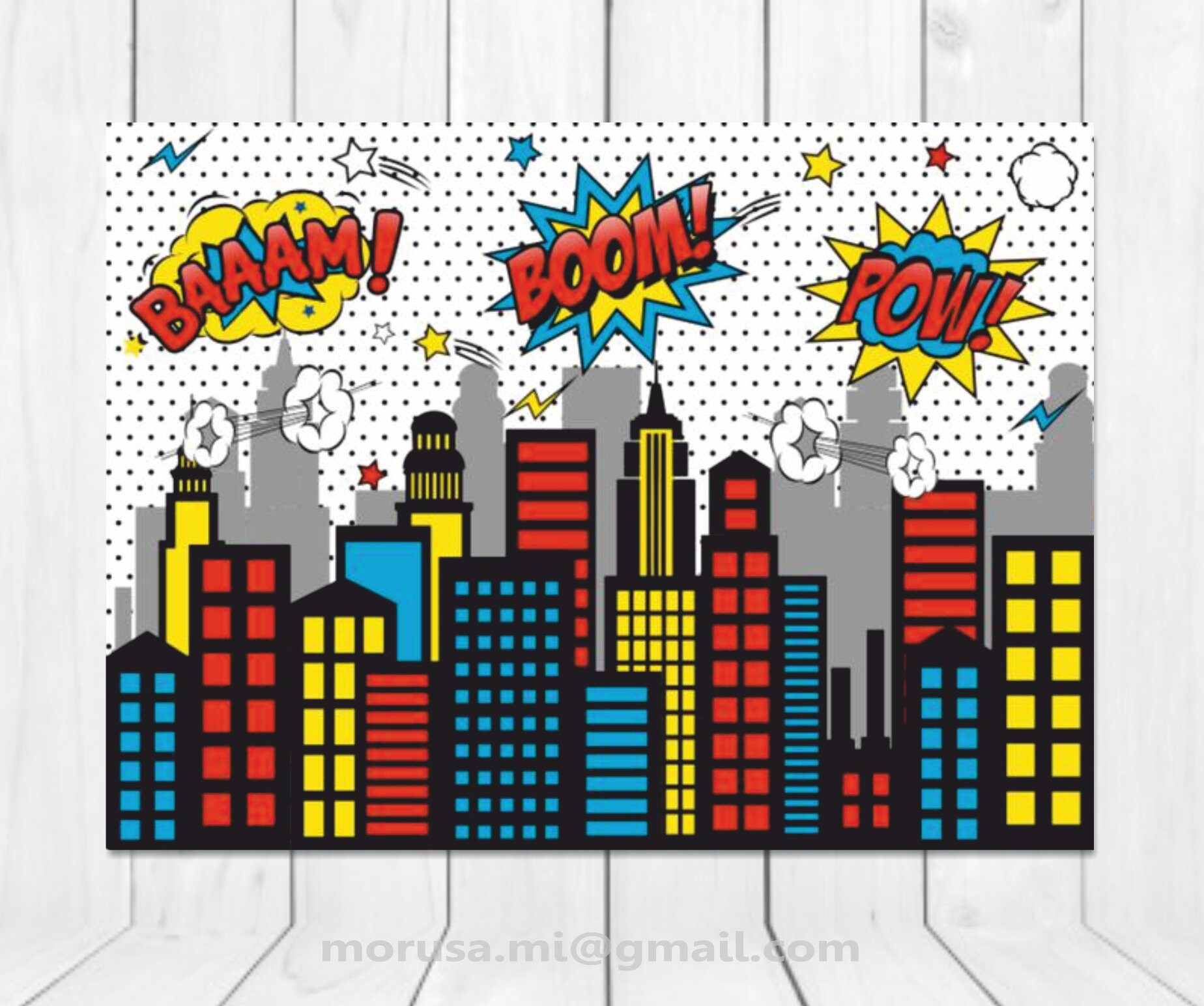 Superhero City Skyline printable backdrop comic bubbles | Etsy