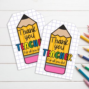 Obrigado Professor por Tudo o que Você Faz | Etiqueta de Agradecimento ao Professor | Apresentando Design Colorido a Lápis | 2" x 3" | Download Instantâneo