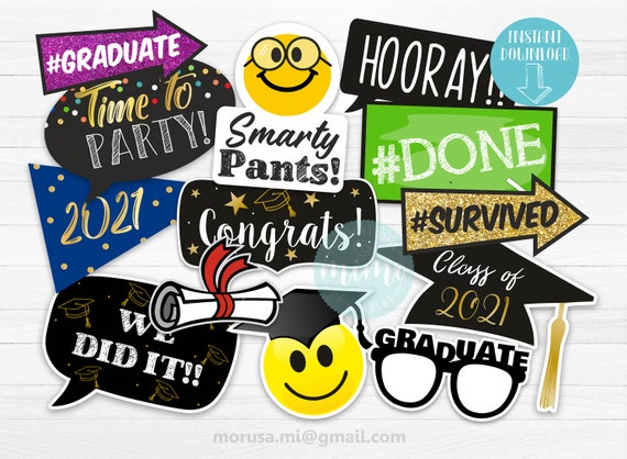 Graduation 21 12 Printable Photo Booth Props Pdf Instant Etsy