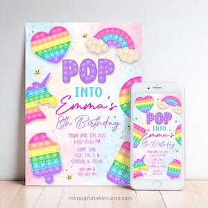 Rainbow Fidget Pop It Birthday Invitation: Printable Digital Design
