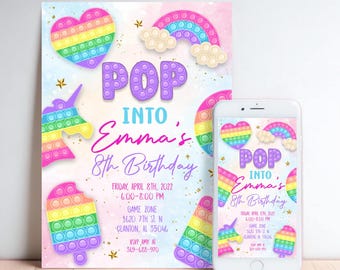 Rainbow Fidget Pop It Birthday Invitation: Printable Digital Design