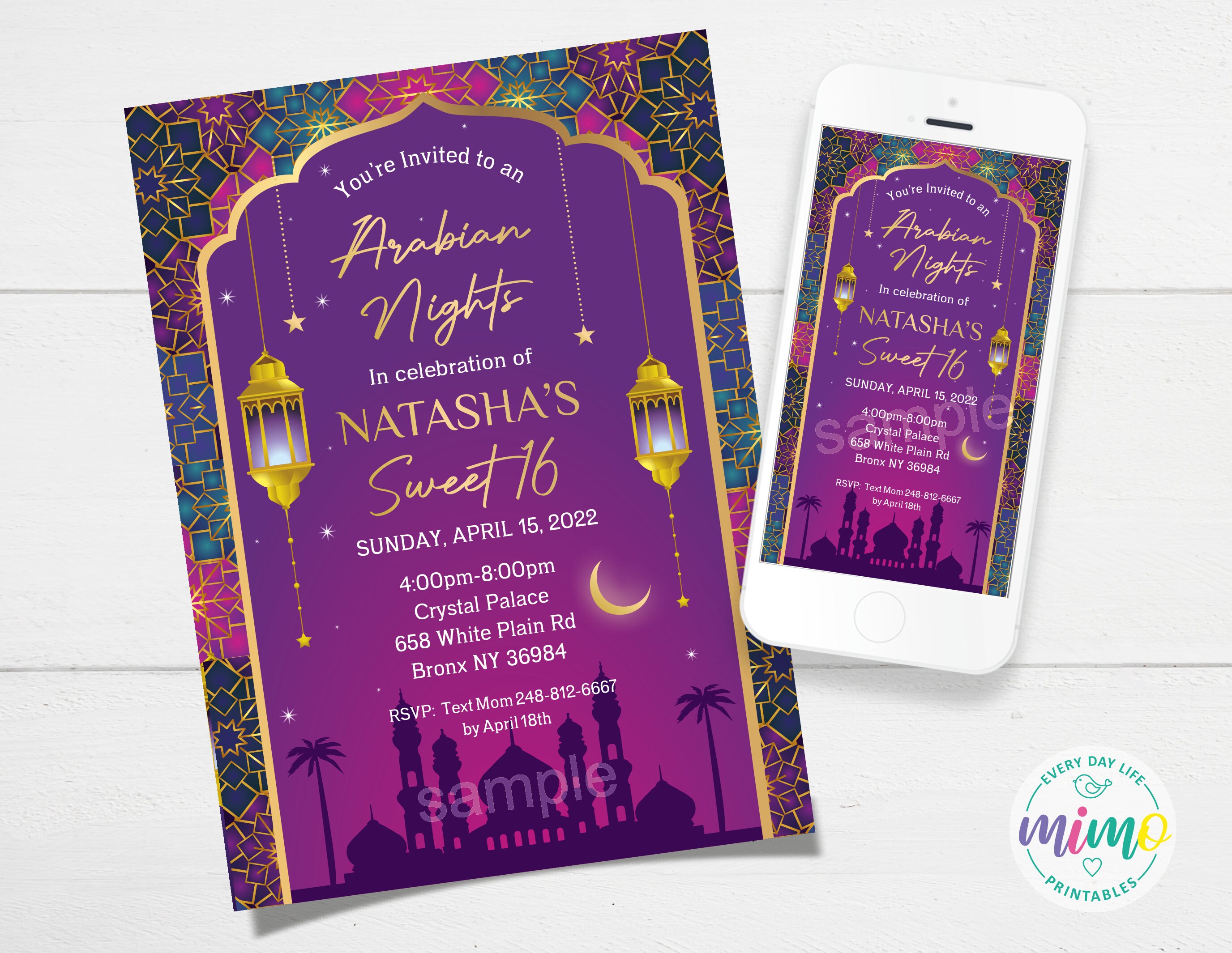 Cute Arabian Nights theme party invitation Template