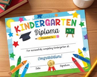 Certificado de Graduación de Kindergarten Imprimible: Diploma para Completar (Descarga Digital)