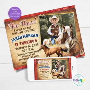 Cowboy Rodeo Birthday Invitation with Picture: Personalized by Designer. Not Editable File. Available as Printable & Digital Invitation