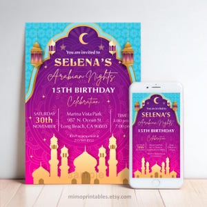 Arabian Magic Nights Invitation | Sweet Sixteen Birthday | Non-Editable | Personalized | Digital Formats Included