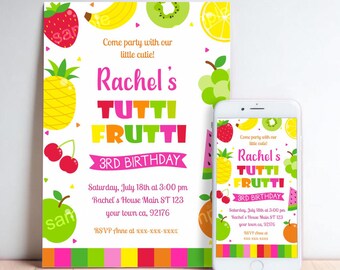 Tutti Frutti Birthday Invitation | Tropical Summer Fruit Theme | Personalized | Printable & Digital Files Included | Non-Editable